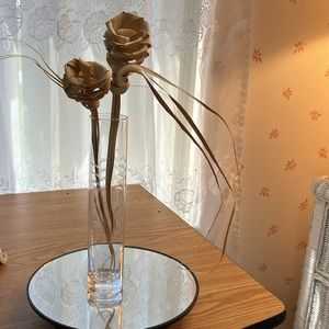 FINE CRYSTAL VASE ETCHED LONG SLENDER CURVED WHEAT SWIRLS  WEIGHTED CYLINDER